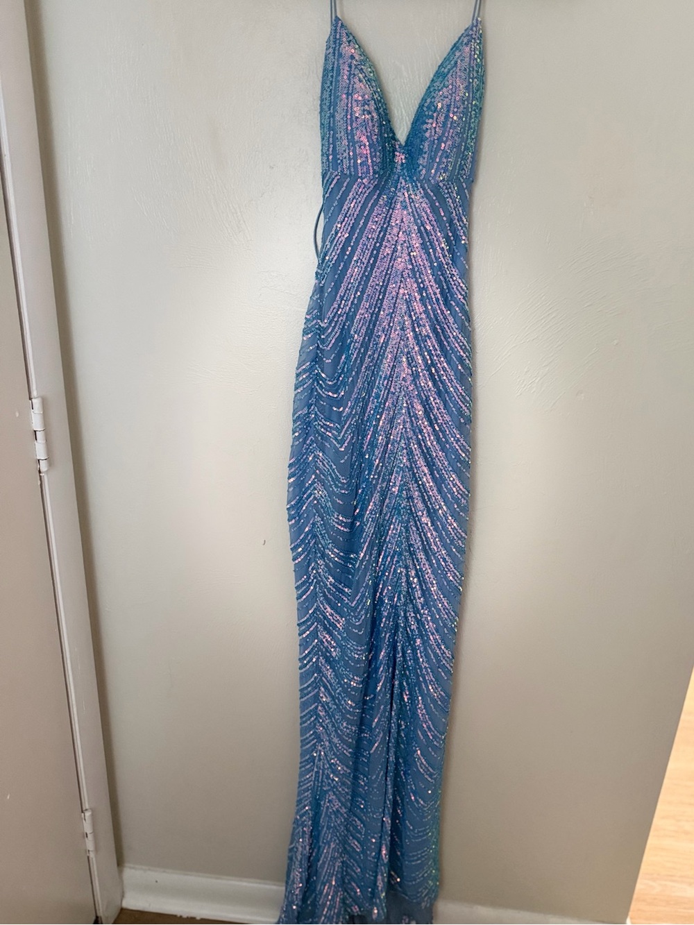 Windsor Blue Sequin V-Neck Evening Dress